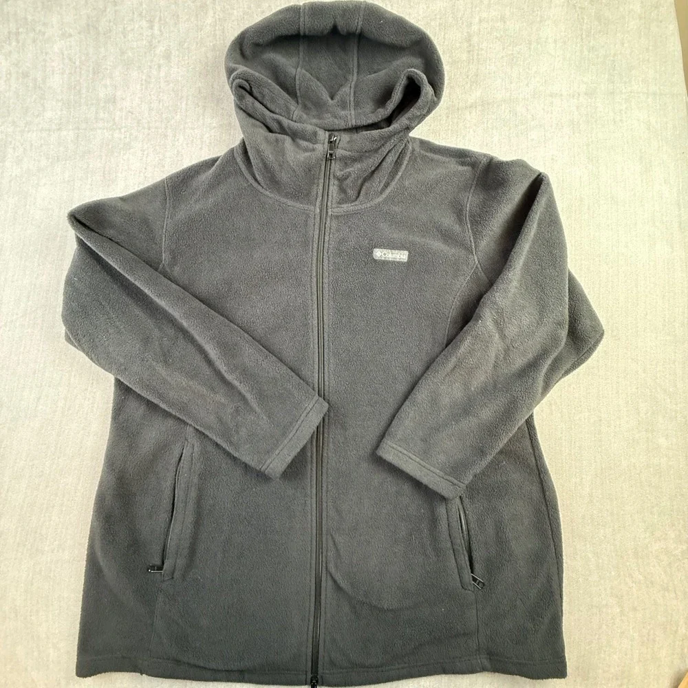 Columbia Womens 2X Charcoal Gray‎ Full Zip Fleece Hoodie Long Tunic Jacket